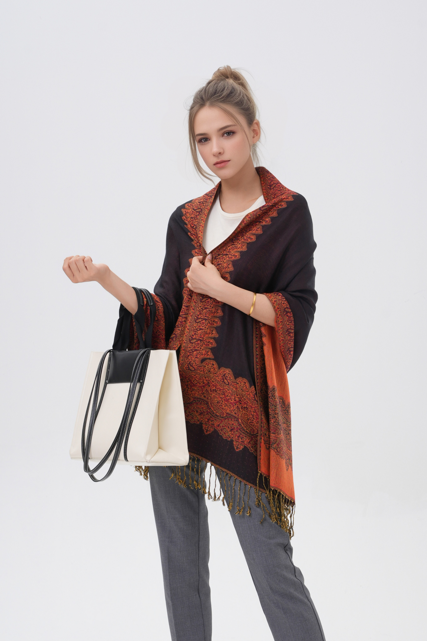 Border Pattern Pashmina Scarves