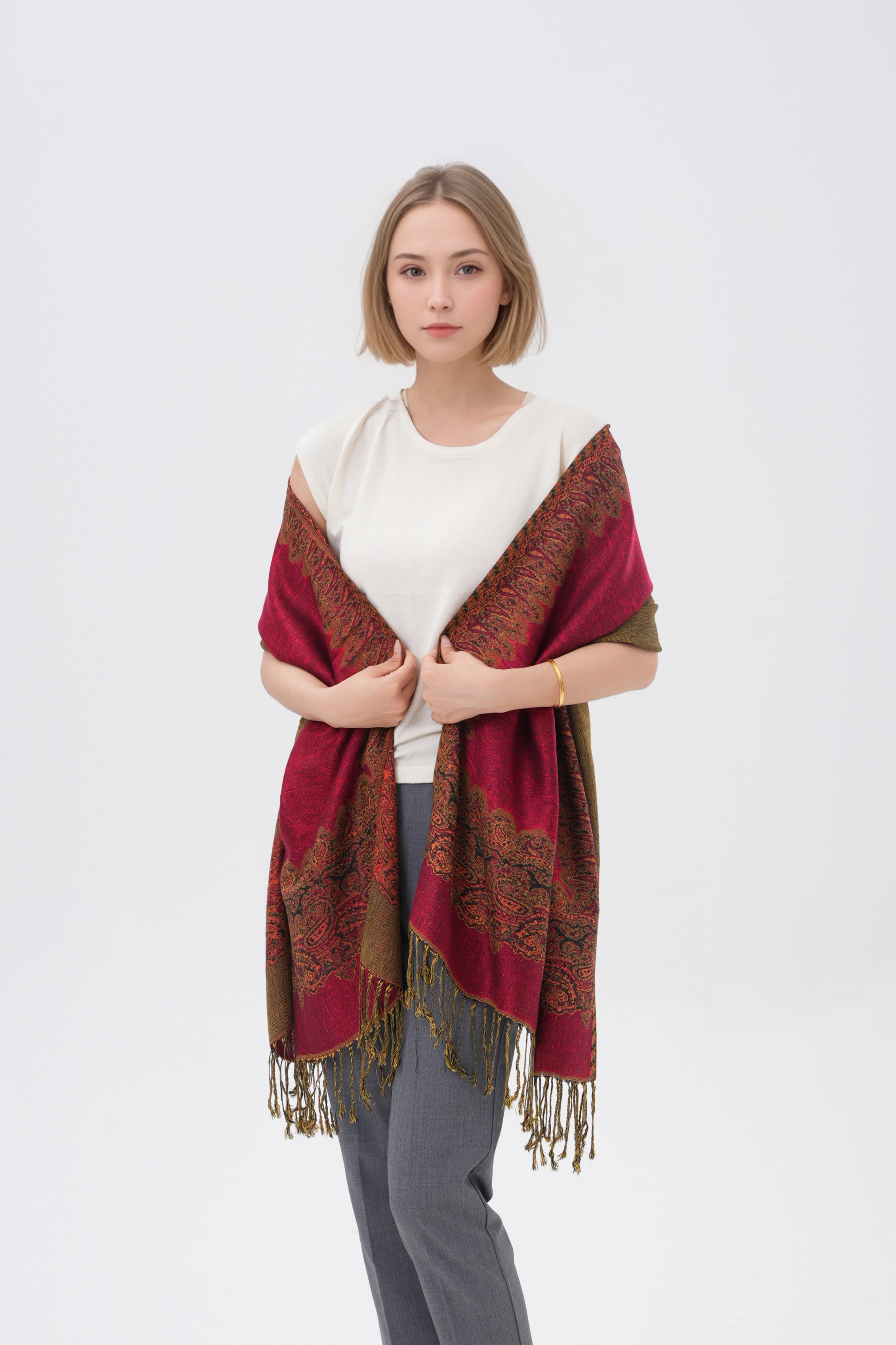 Border Pattern Pashmina Scarves