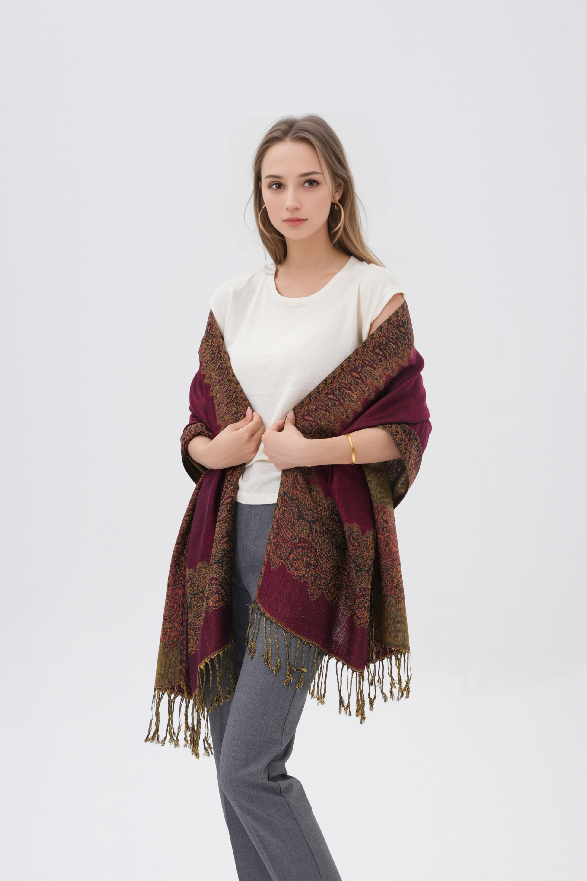 Border Pattern Pashmina Scarves