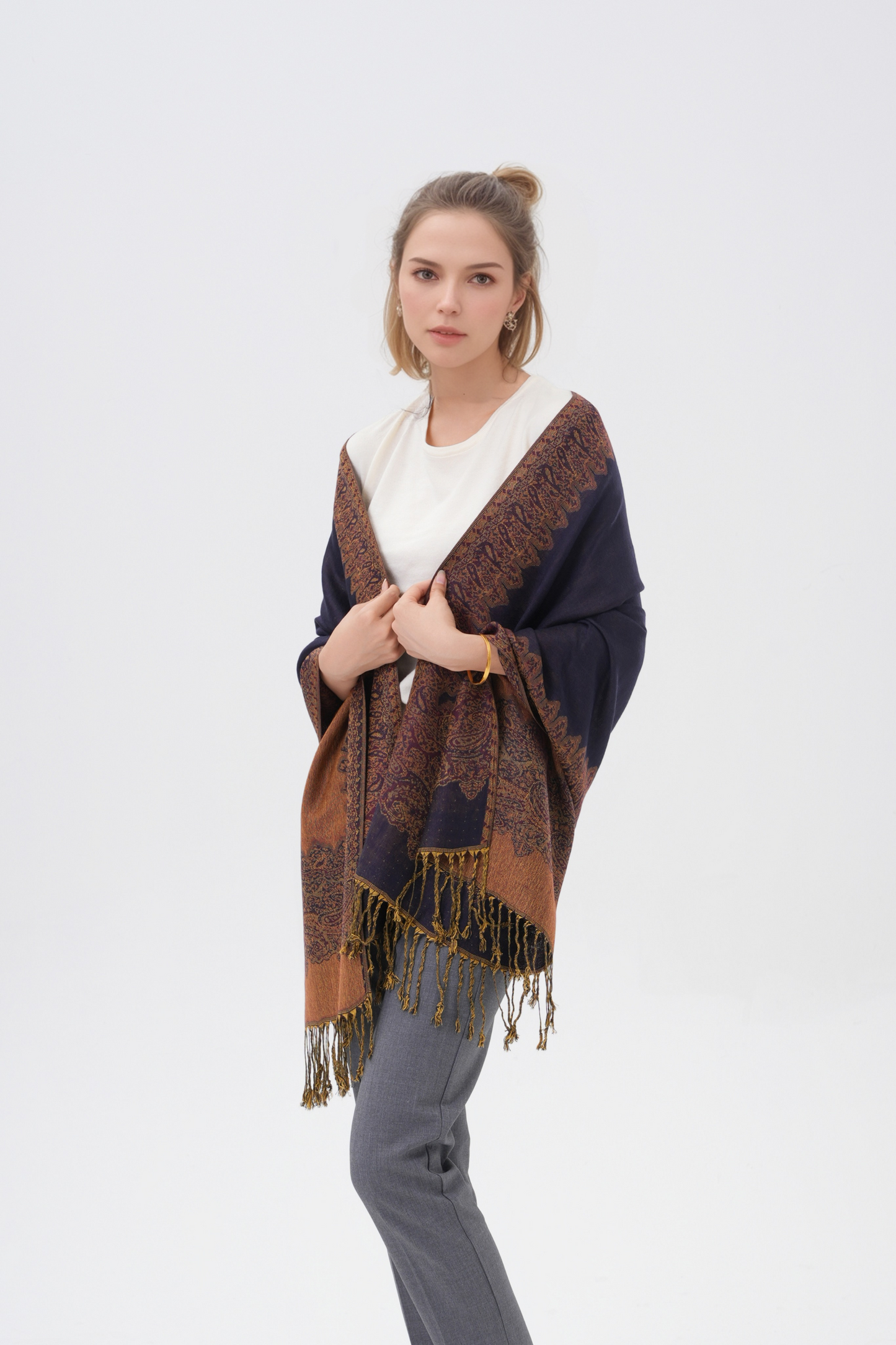 Border Pattern Pashmina Scarves