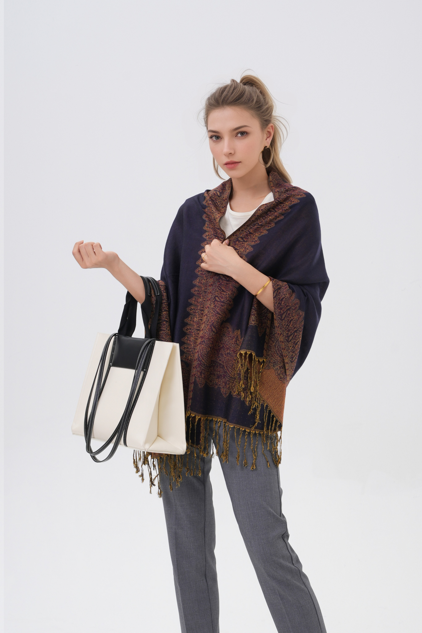 Border Pattern Pashmina Scarves