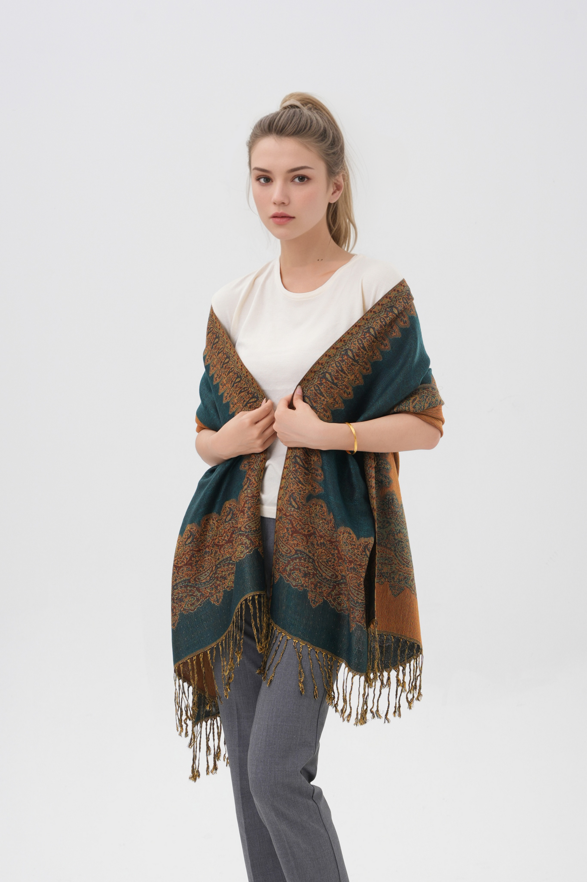 Border Pattern Pashmina Scarves