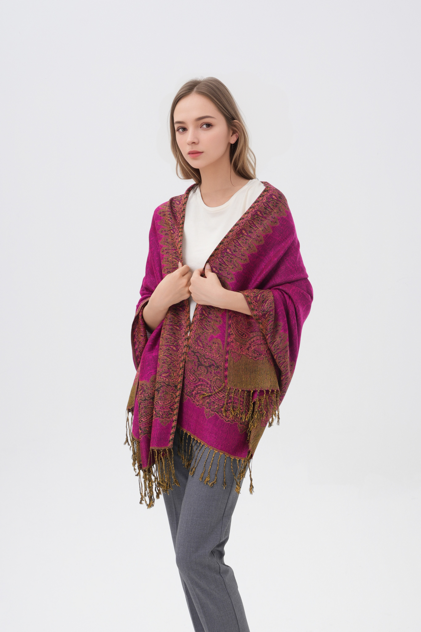 Border Pattern Pashmina Scarves