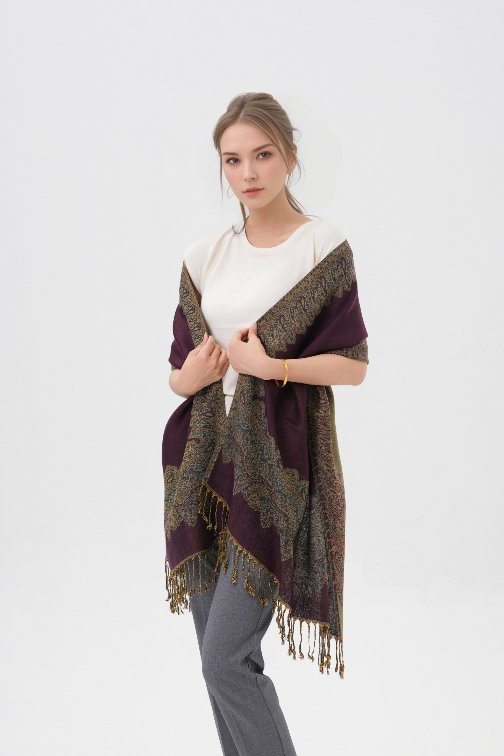 Border Pattern Pashmina Scarves