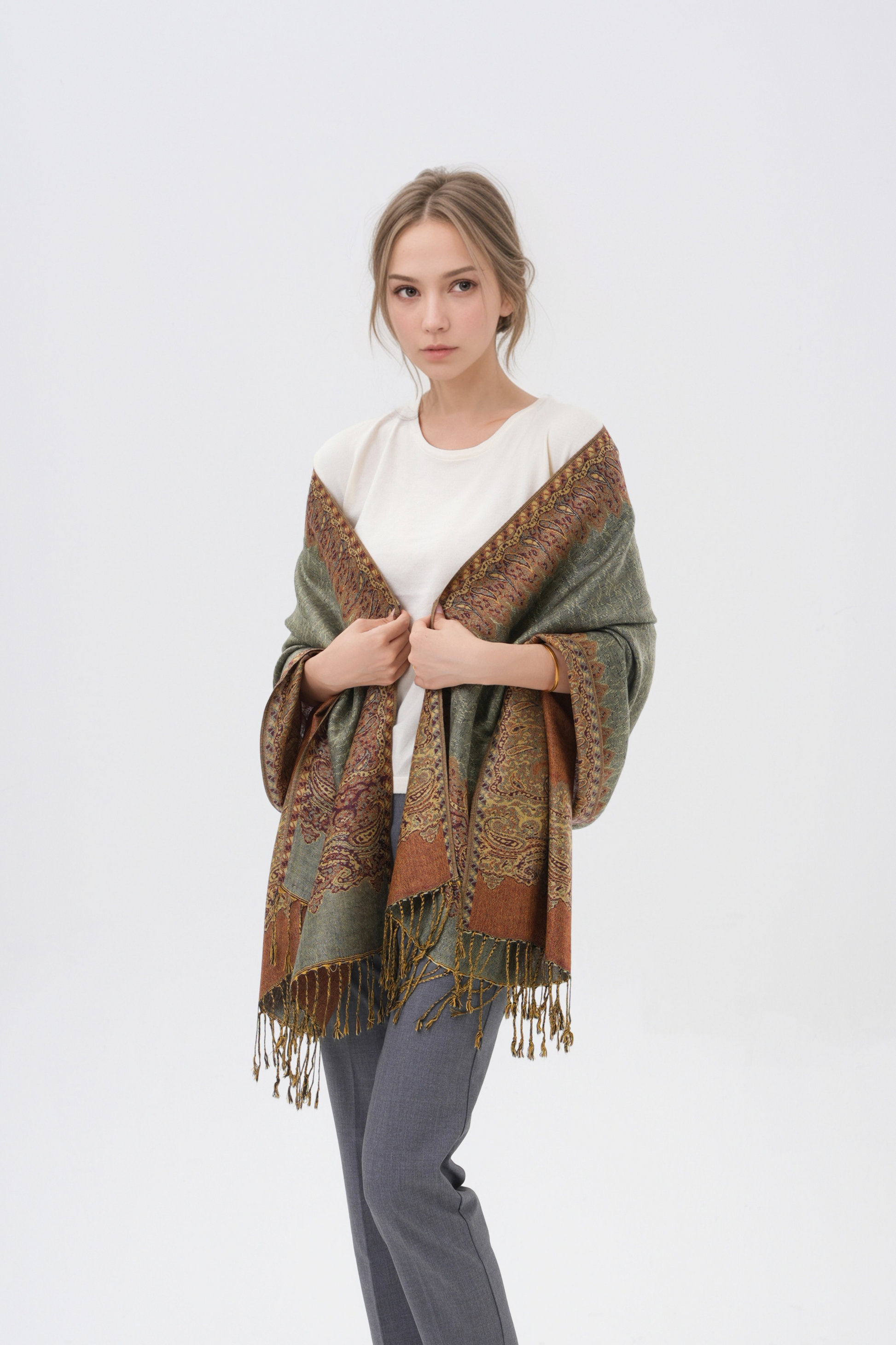 Border Pattern Pashmina Scarves