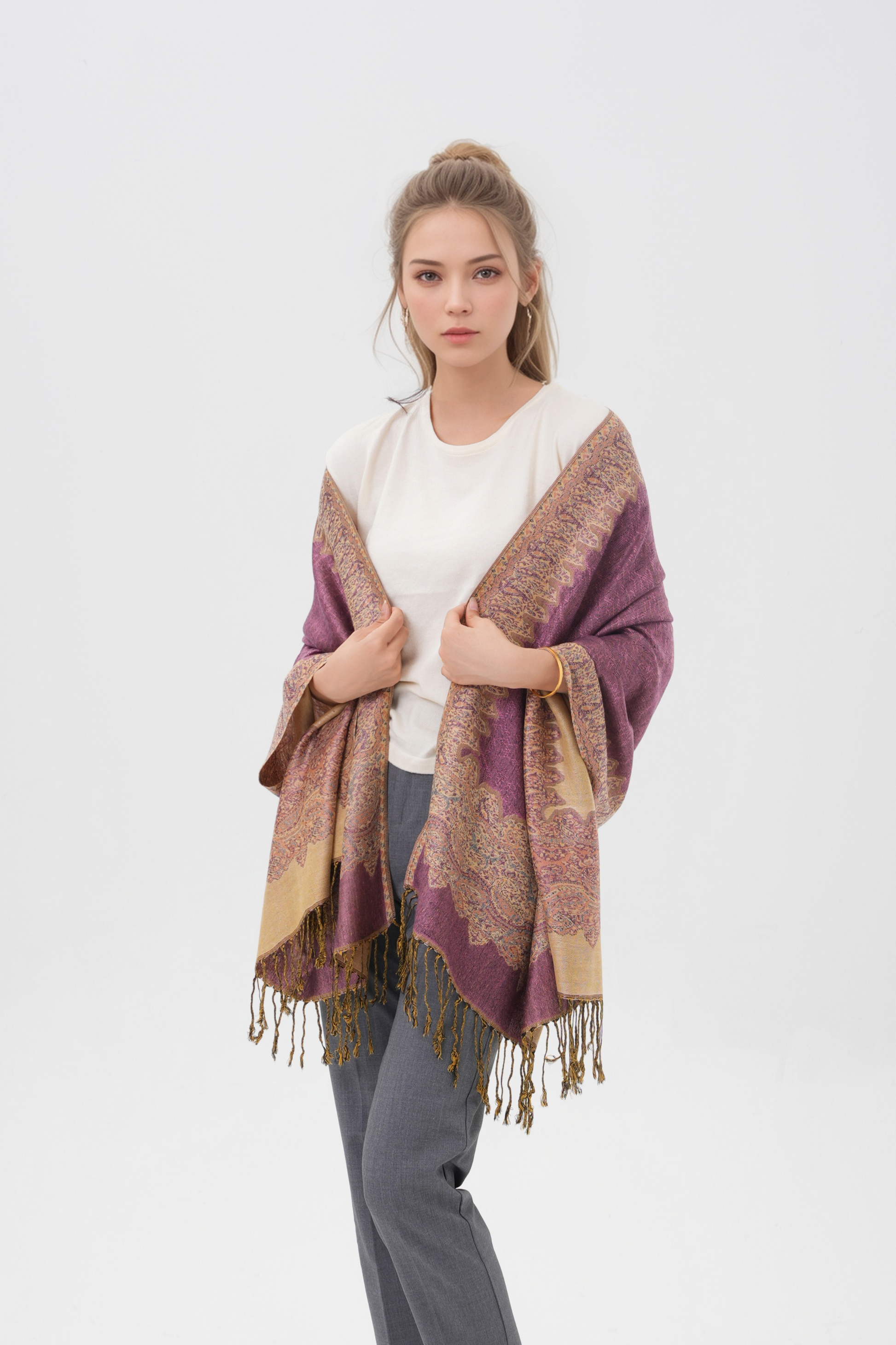 Border Pattern Pashmina Scarves