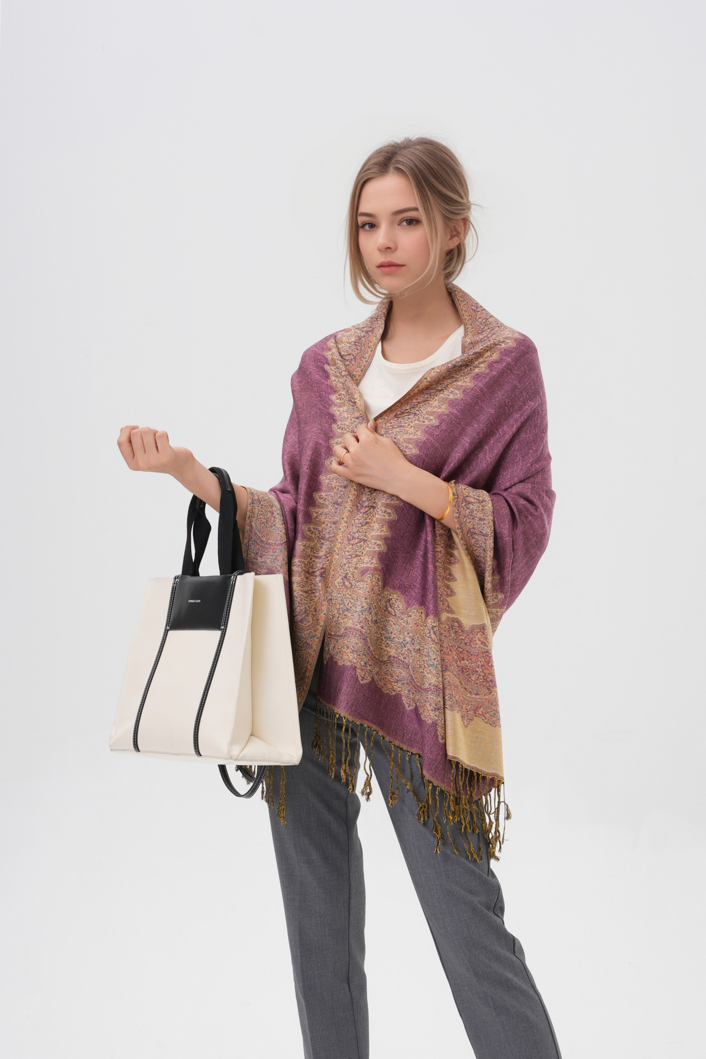 Border Pattern Pashmina Scarves