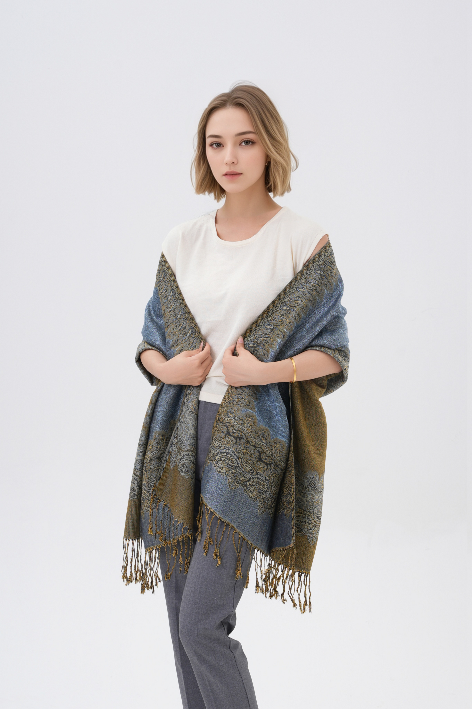 Border Pattern Pashmina Scarves