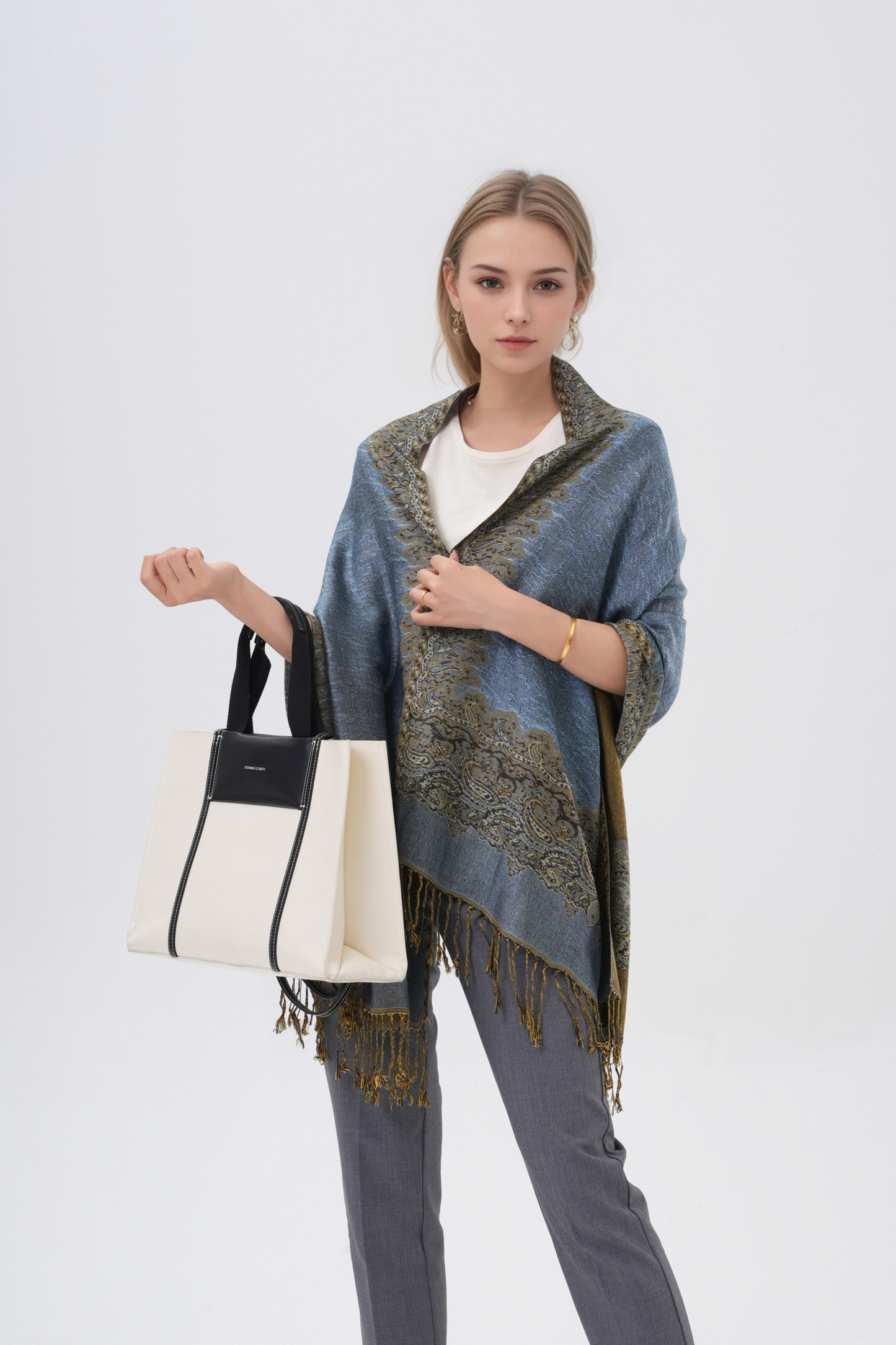 Border Pattern Pashmina Scarves