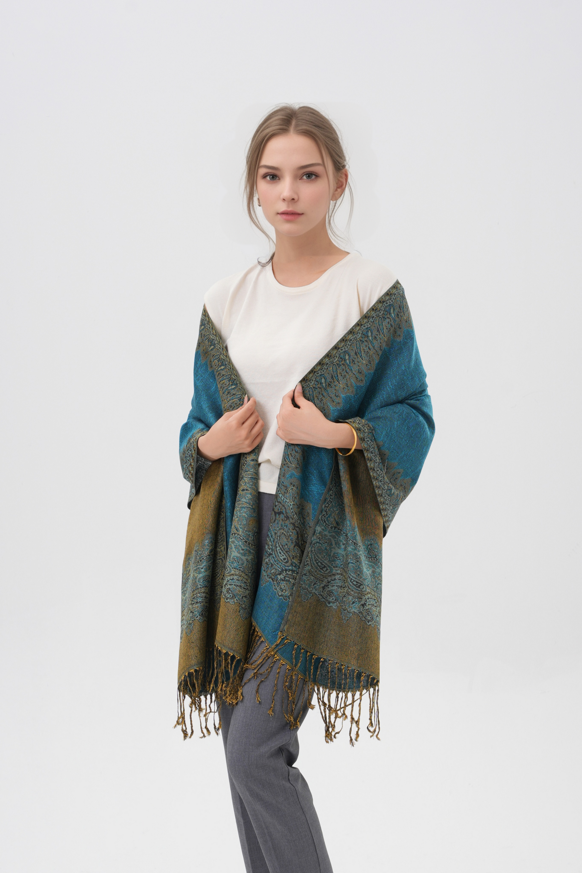 Border Pattern Pashmina Scarves