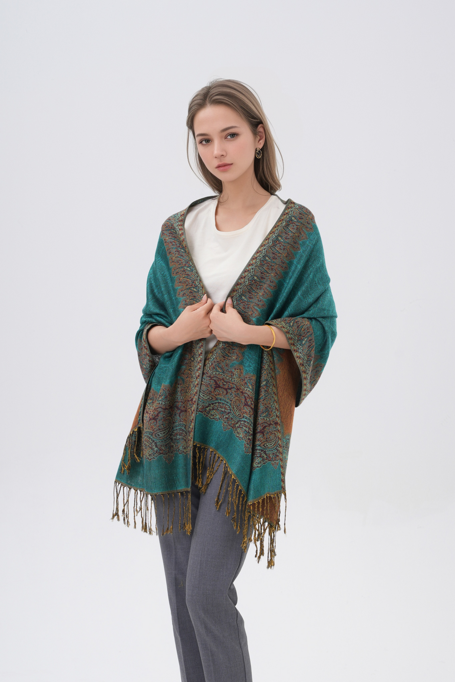 Border Pattern Pashmina Scarves