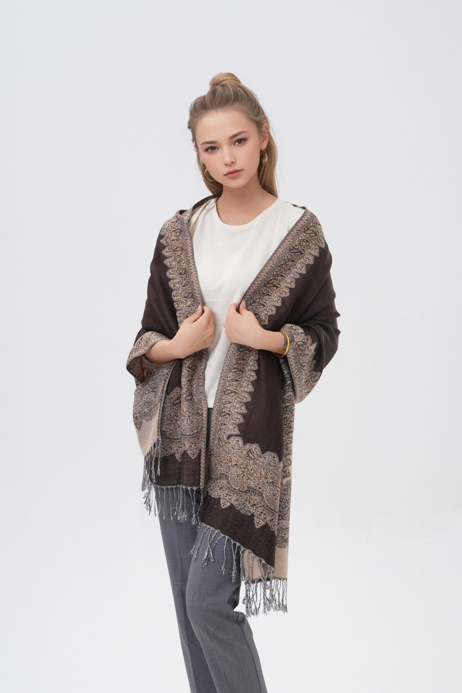 Border Pattern Pashmina Scarves