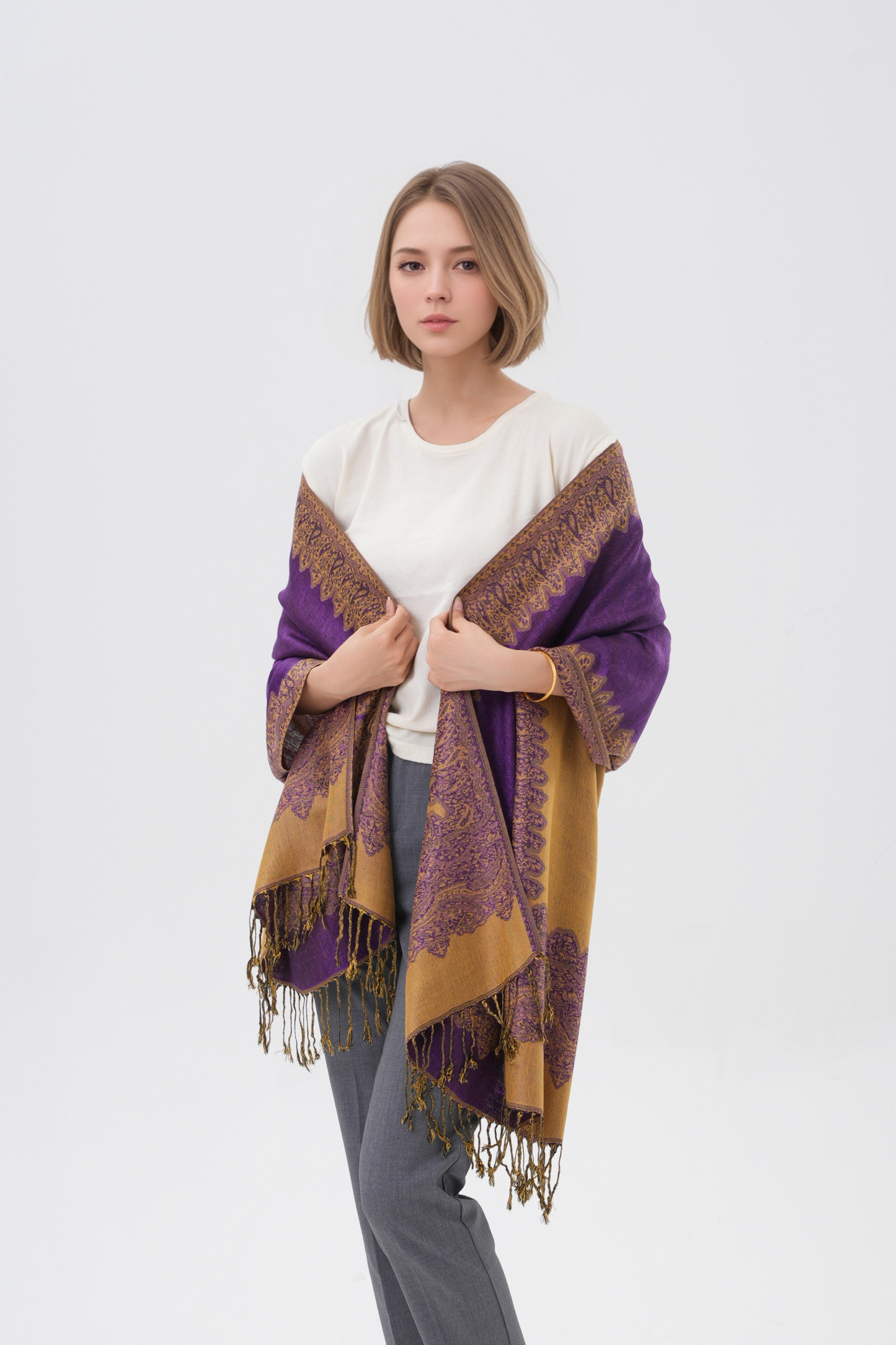 Border Pattern Pashmina Scarves