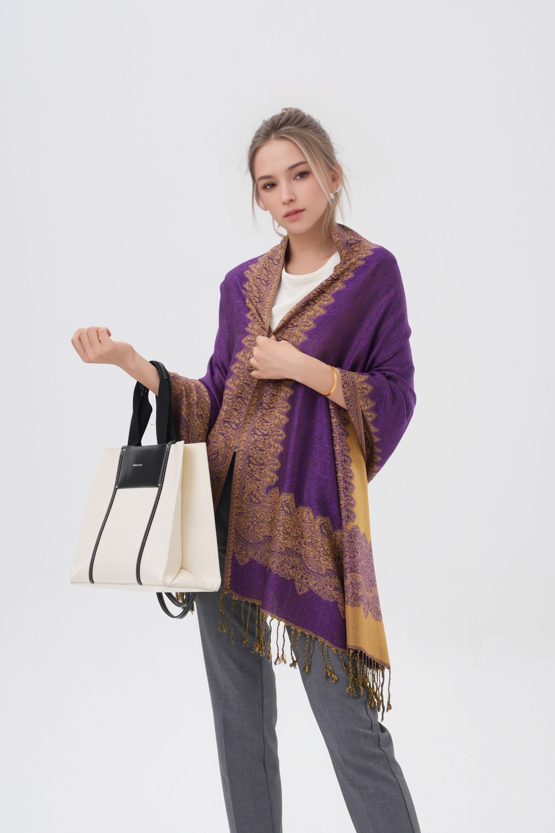 Border Pattern Pashmina Scarves