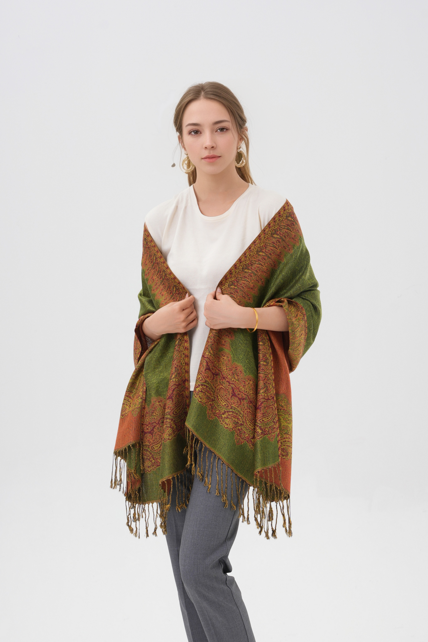 Border Pattern Pashmina Scarves