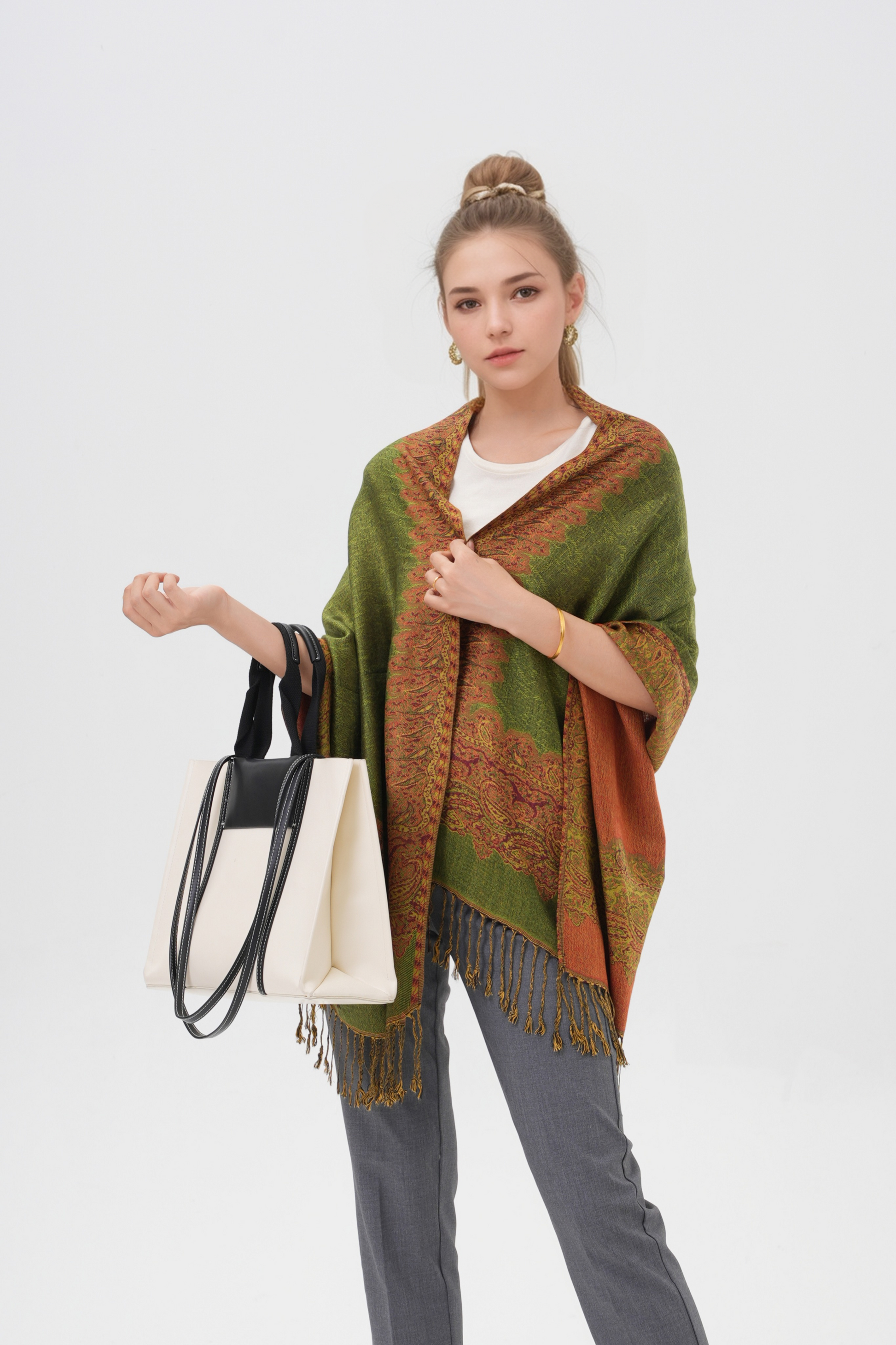 Border Pattern Pashmina Scarves