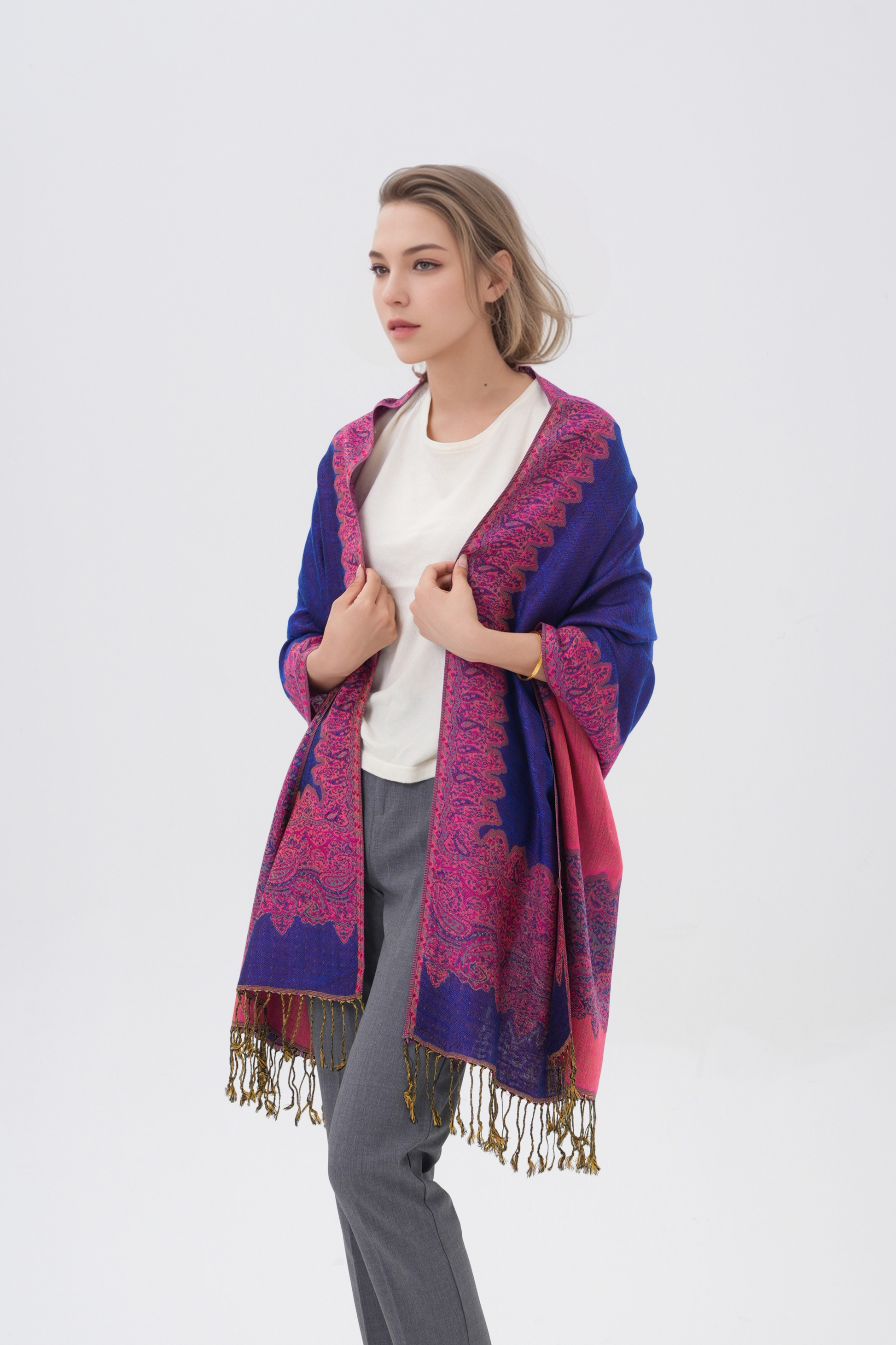 Border Pattern Pashmina Scarves