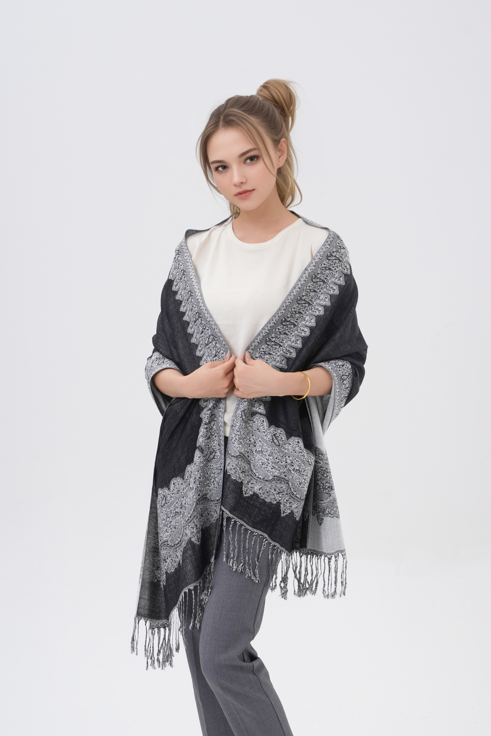 Border Pattern Pashmina Scarves