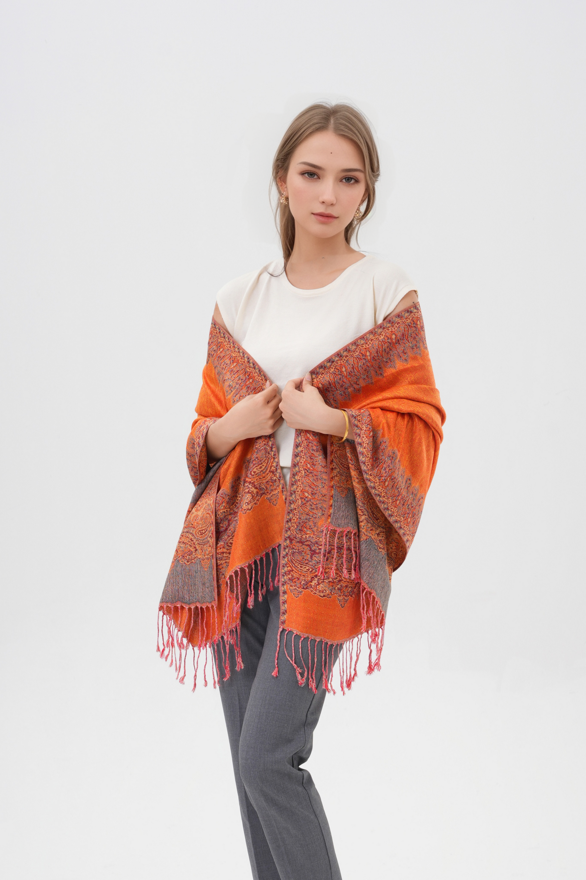 Border Pattern Pashmina Scarves