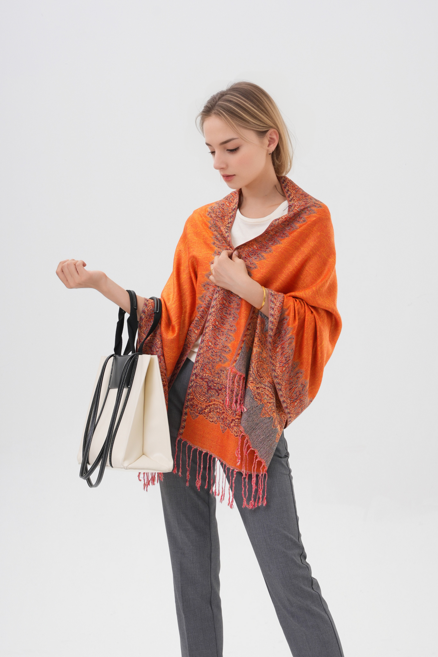 Border Pattern Pashmina Scarves