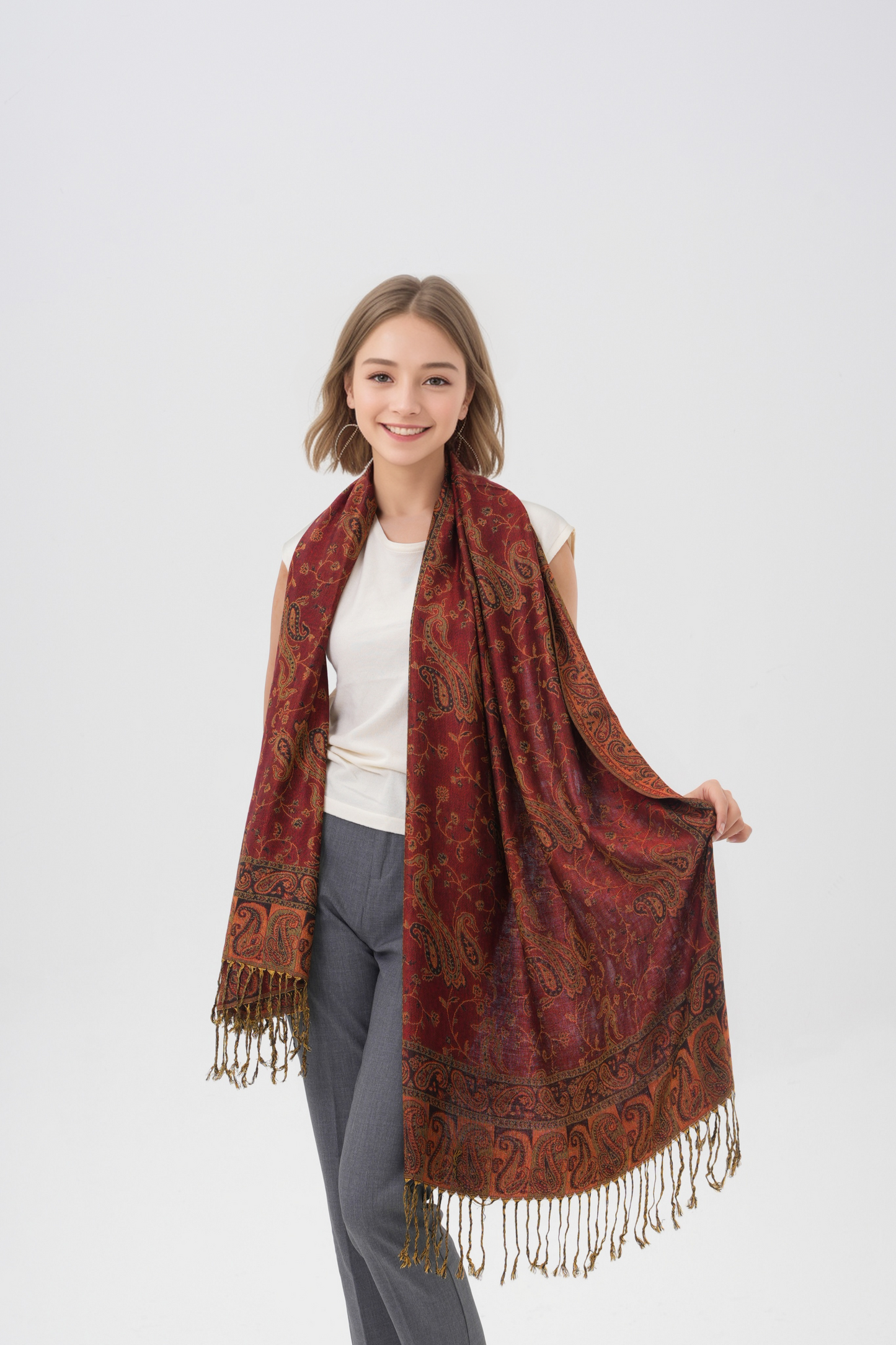 Outlined Paisley Pashmina