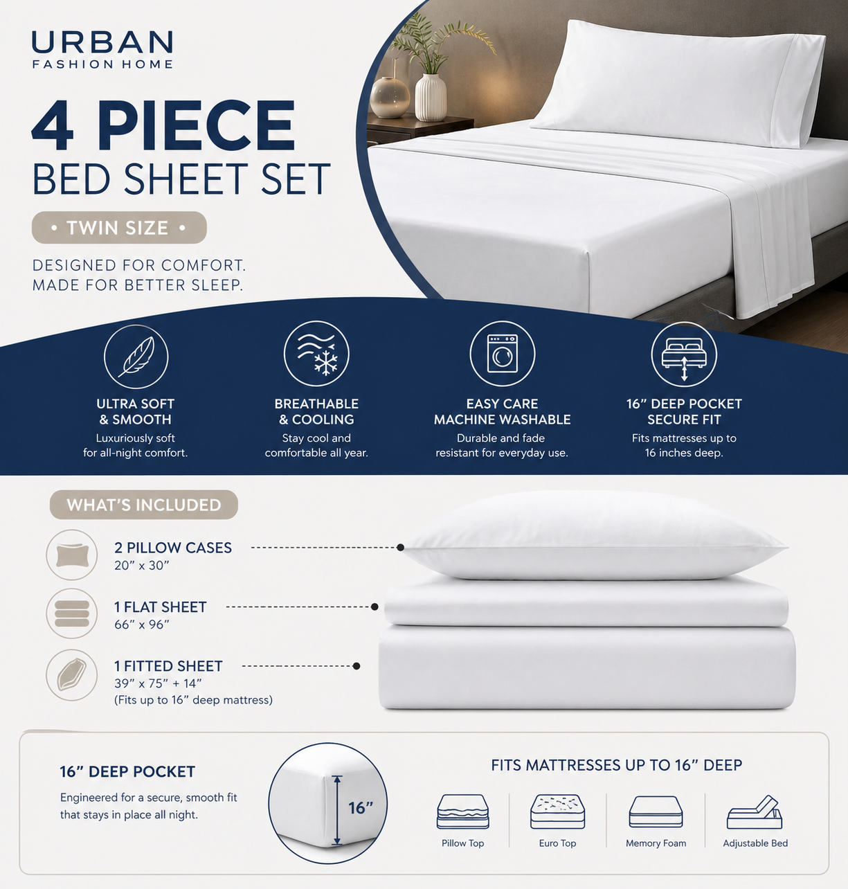 Luxury 4/6-Piece Deep Pocket Cooling Bed Sheet Set